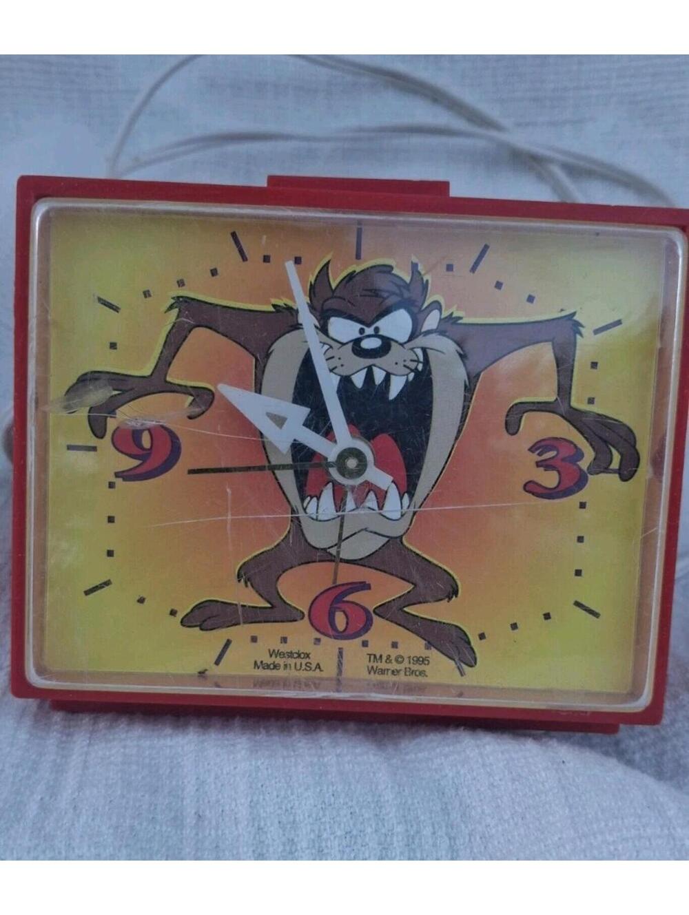 Vintage Westclox 1995 Looney Tunes TAZ  Red Analog Alarm Clock Tasmanian Devil
